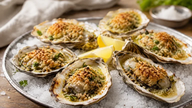 Huîtres au four gratinées au beurre persillé, chapelure et parmesan