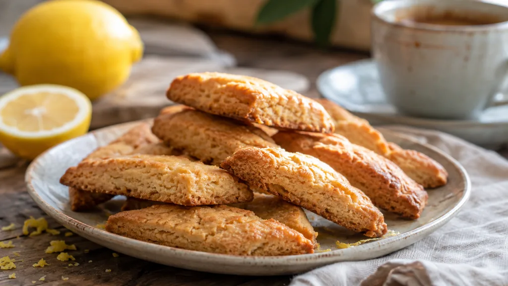 Canistrelli au citron dorés et croquants servis avec un café