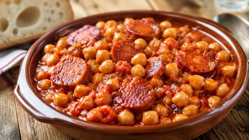 Pois chiches à l'espagnole mijotés avec chorizo, tomate et paprika