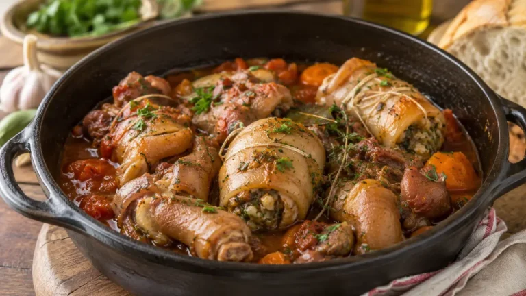 Pieds et paquets marseillais mijotés dans une sauce provençale à la tomate et aux herbes