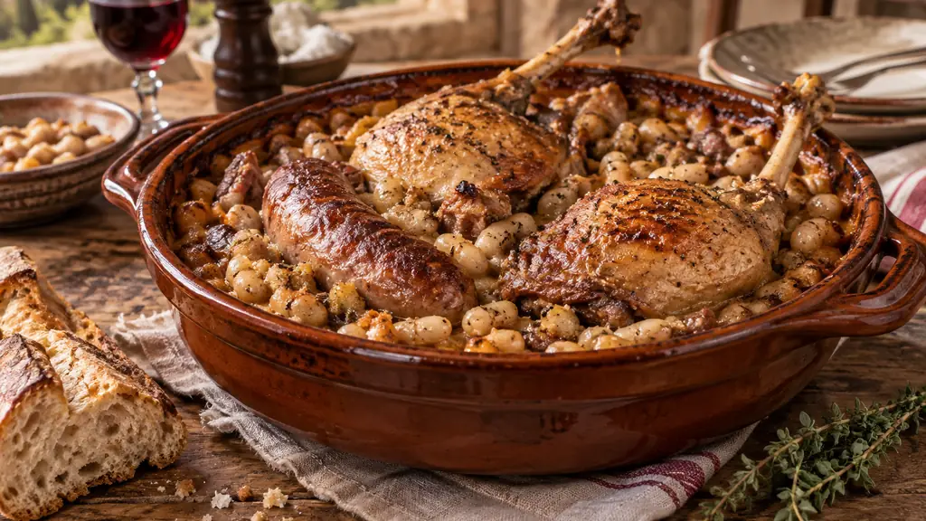 Cassoulet aux haricots blancs, confit de canard et saucisse
