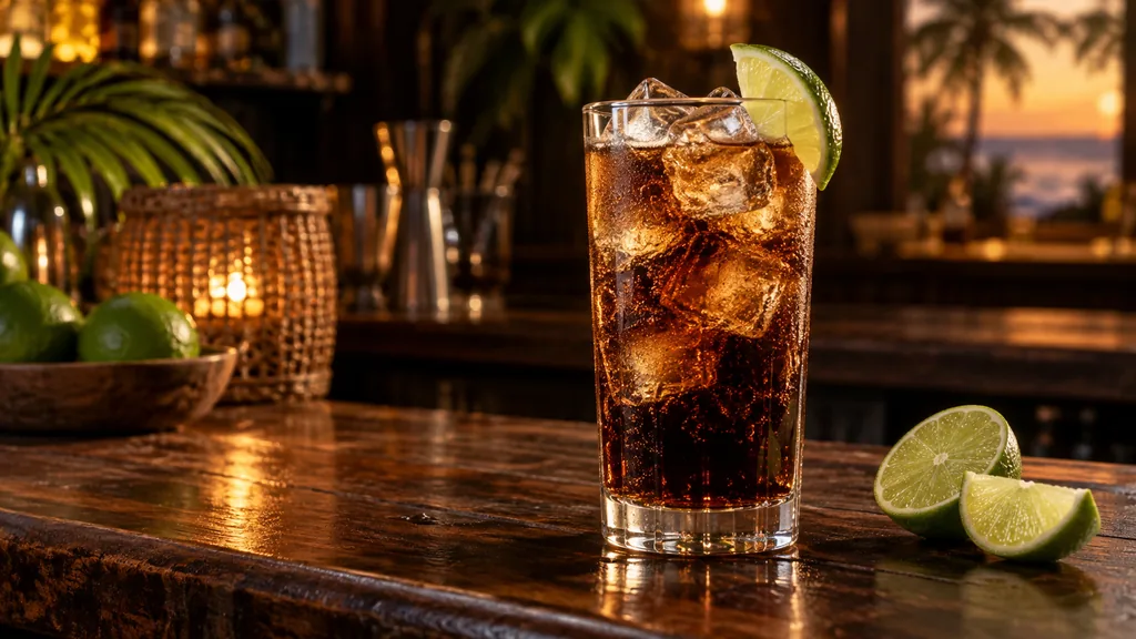 Cocktail Cuba Libre avec cola, citron vert et glaçons
