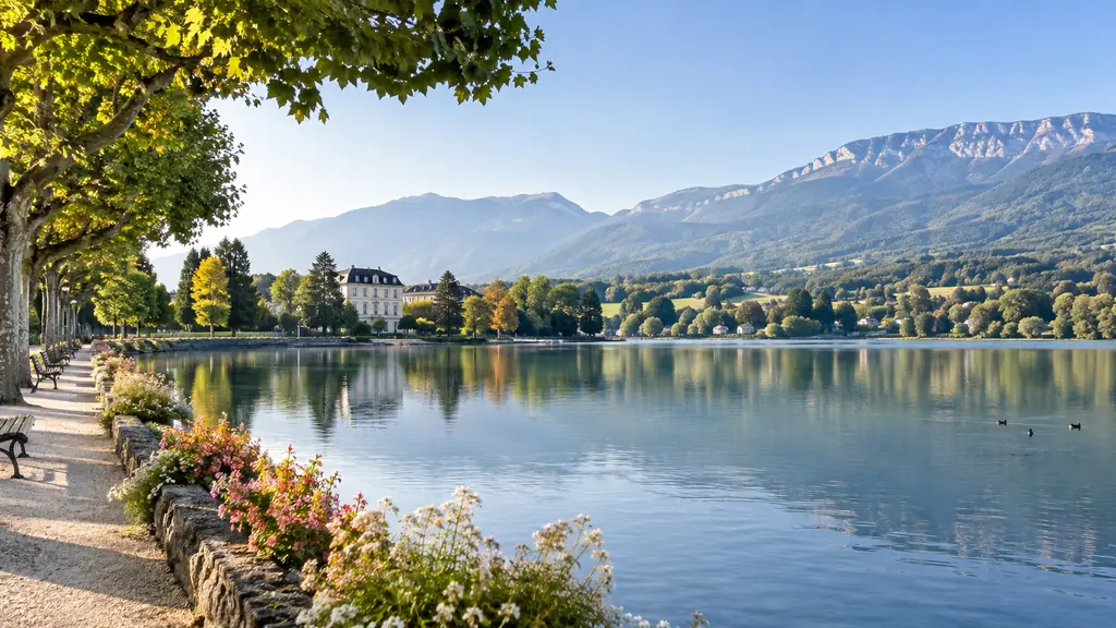 Lac et promenade arborée de Divonne-les-Bains au pied du Jura