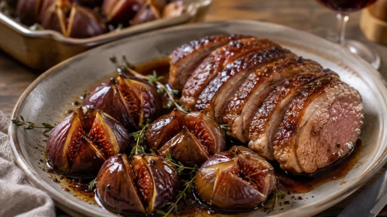 Figues rôties au miel et balsamique servies avec une viande rôtie