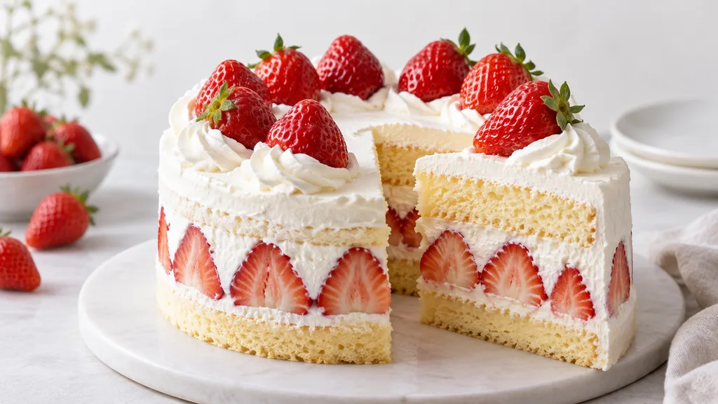 Fraisier japonais à la génoise légère, chantilly et fraises fraîches