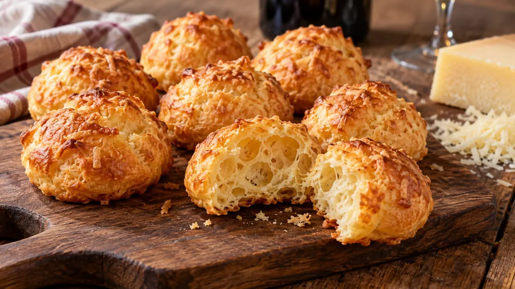 Gougères bourguignonnes dorées au fromage avec intérieur alvéolé