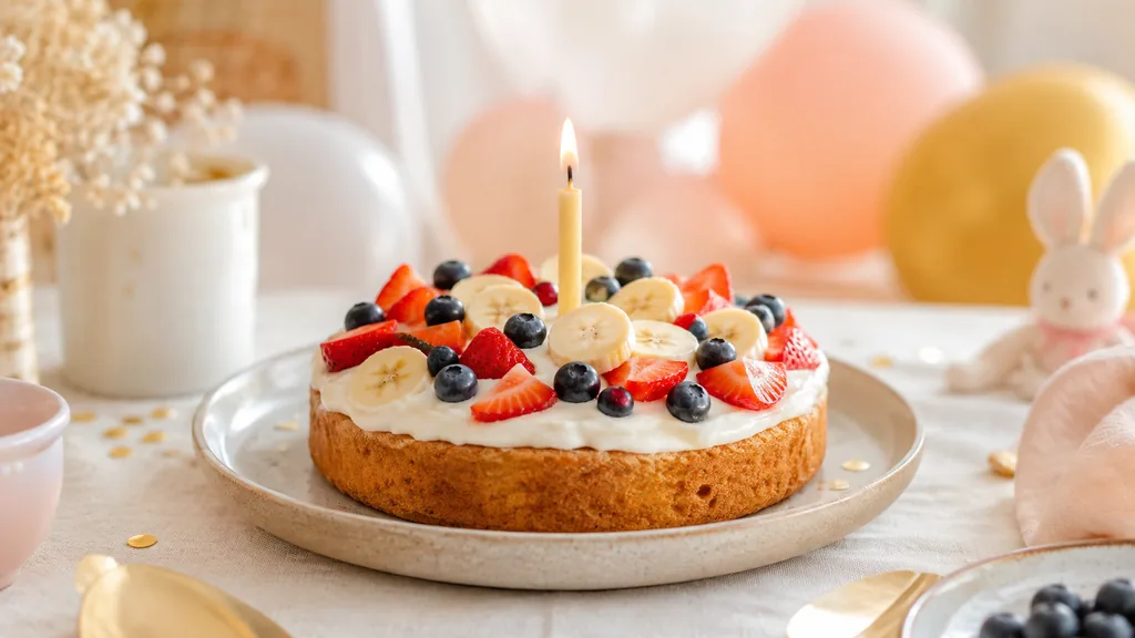 Gâteau d'anniversaire pour bébé de 1 an à la banane, aux fruits frais et sans sucre ajouté