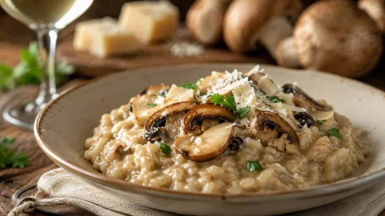 Risotto aux cèpes crémeux avec parmesan et champignons dorés