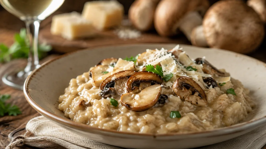 Risotto aux cèpes crémeux avec parmesan et champignons dorés