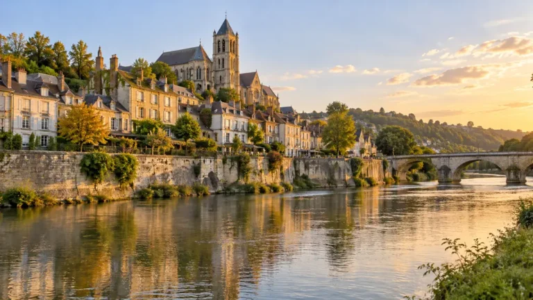 Vue de Pontoise et de ses bâtiments historiques au bord de l’Oise