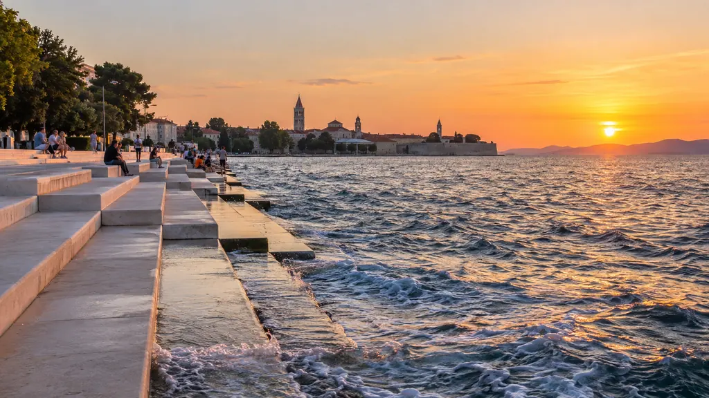 Front de mer de Zadar au coucher du soleil près de l’Orgue marin